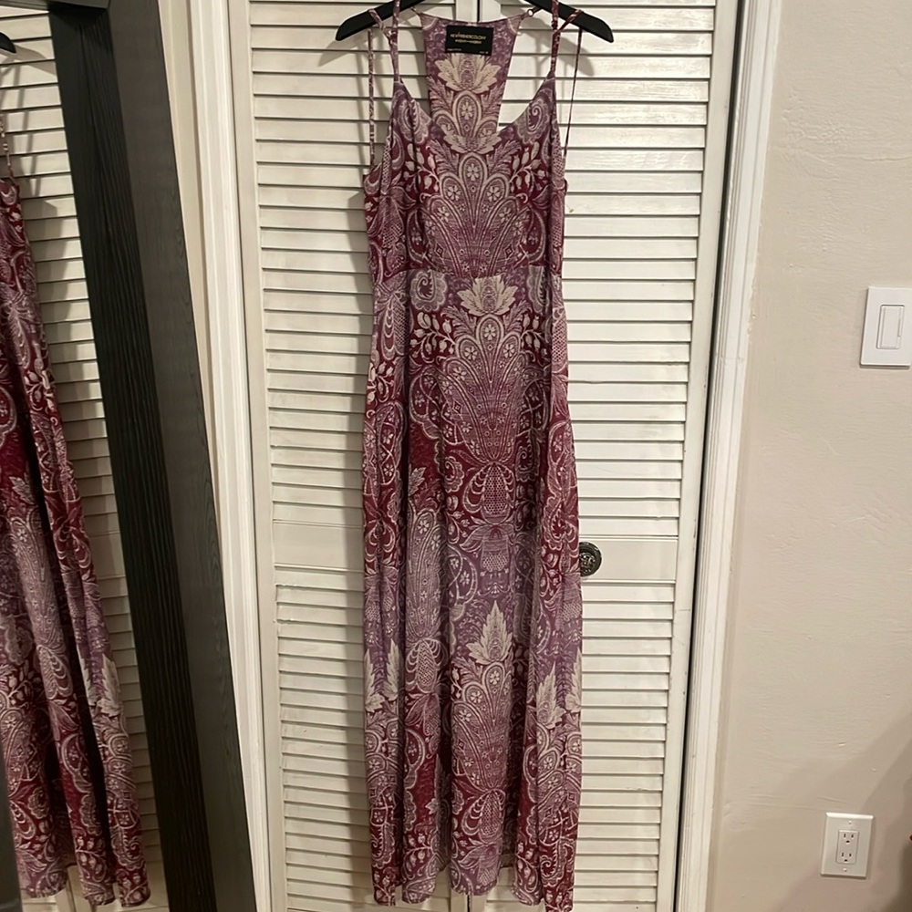 Burgundy & Cream BOHO Print Halter Maxi w/Adjustable straps, Size Medium